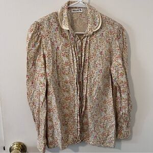 Antonelle Vintage French Women’s Floral Button Down Shoulder Pads Ruffle Small